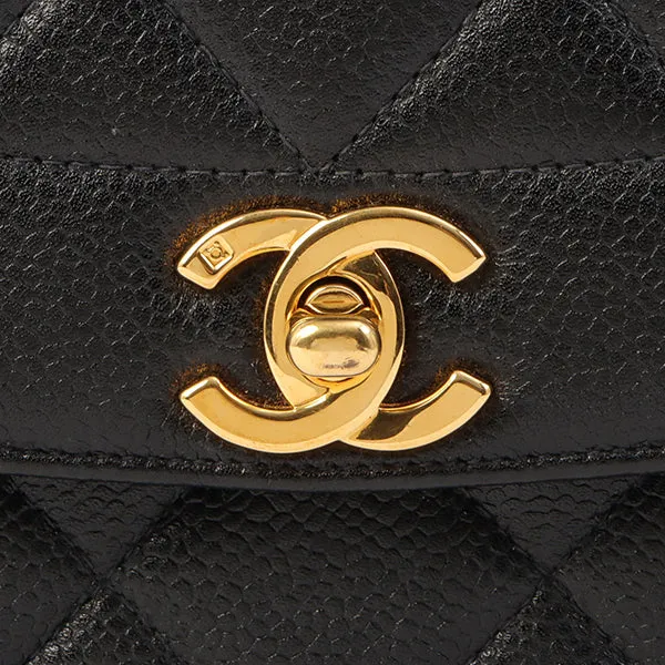Chanel Around 1996 Made Caviar Skin Diana Flap Chain Bag Black