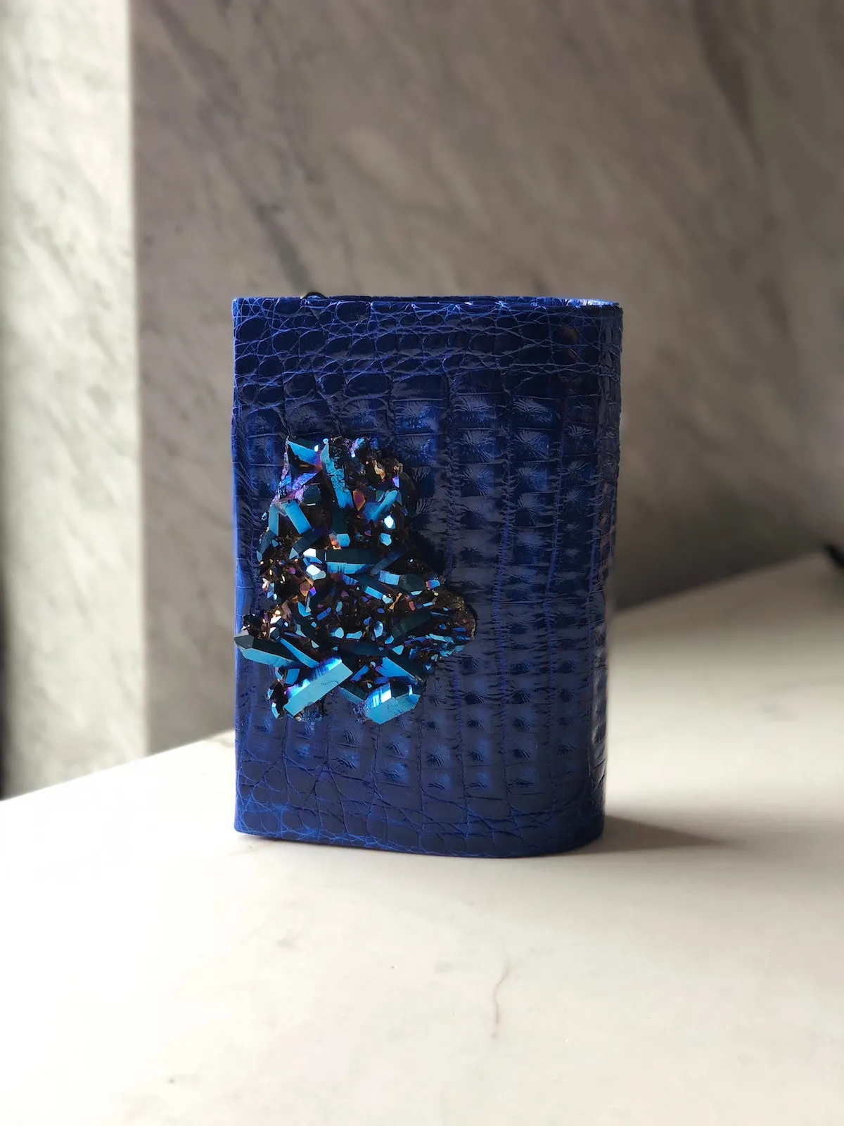 Cobalt Crocodile & Aura Quartz Medio Clutch