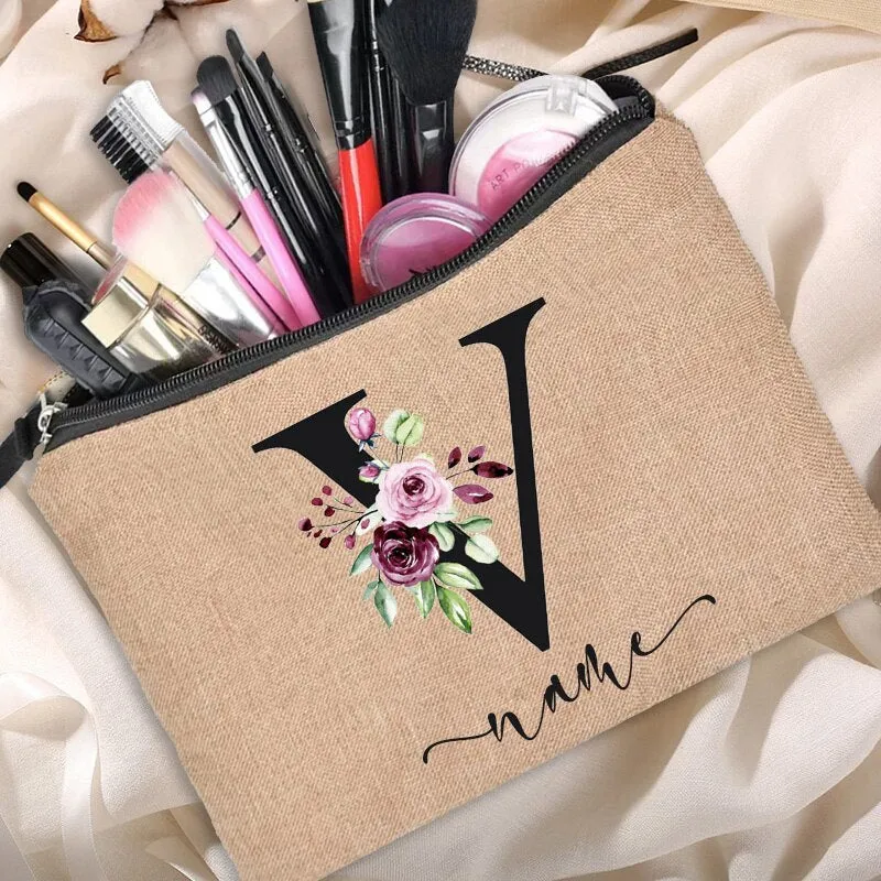 Customized Personalized Name Linen Cosmetic Bag Bridesmaid Bachelor Party Lipstick Bag