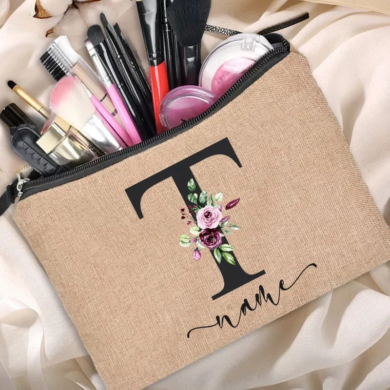 Customized Personalized Name Linen Cosmetic Bag Bridesmaid Bachelor Party Lipstick Bag