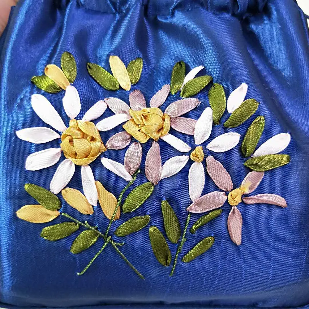 Embroidery Floral Clutch Drawstring Bucket Bag Handbag Party Bag