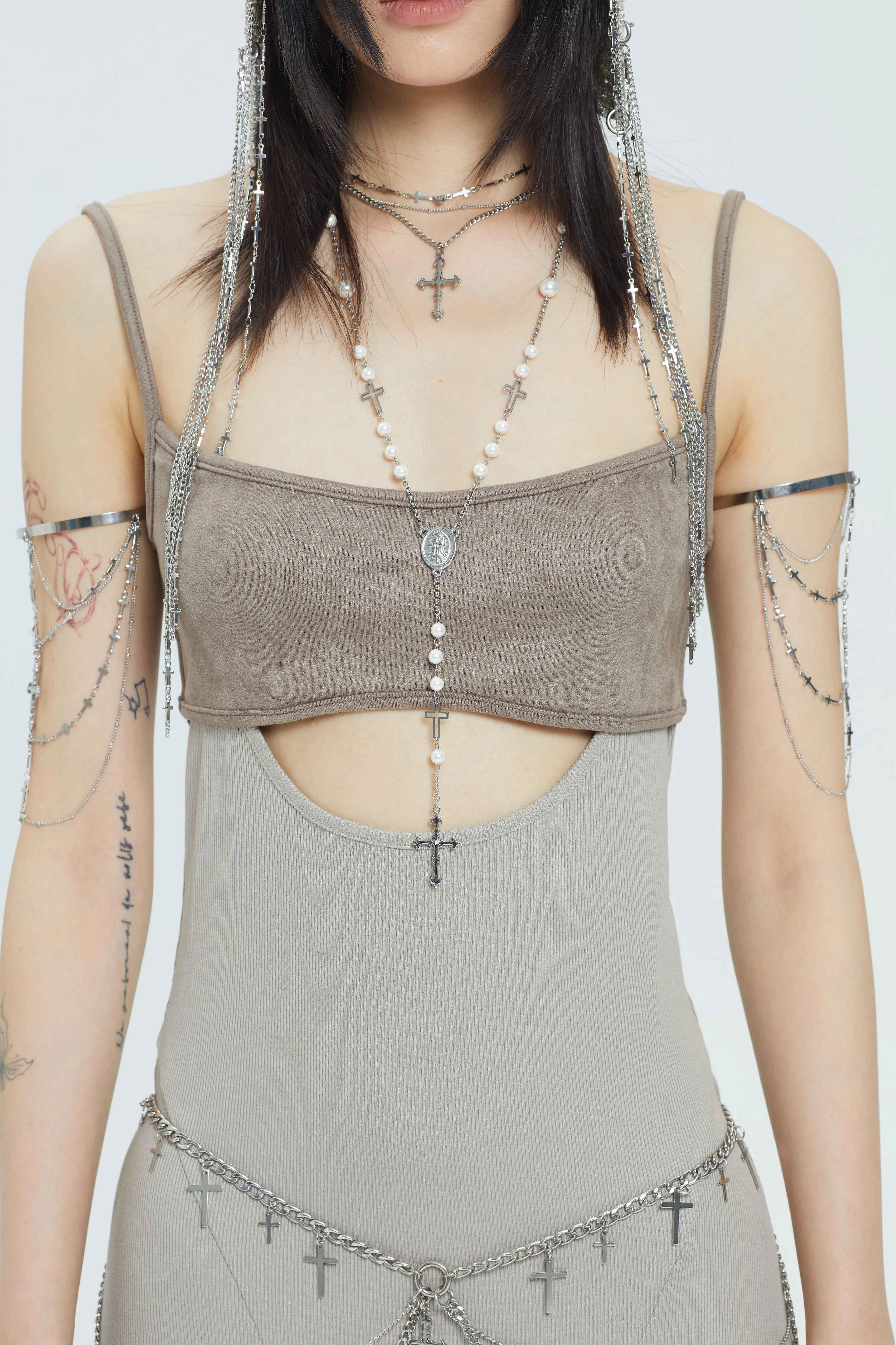 Fervooor Dune chrome heart lily crucifix armband