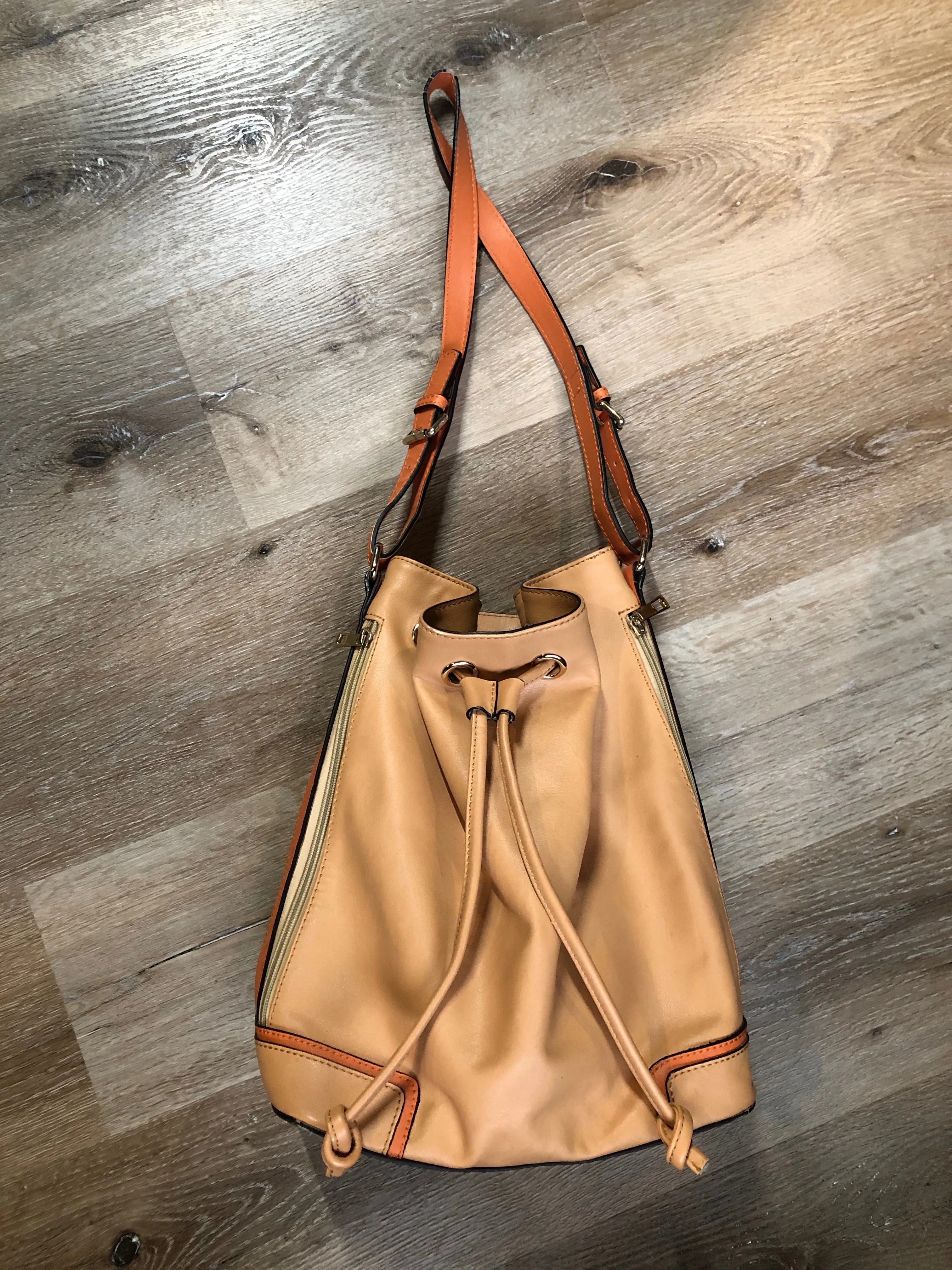 KGB Orange and Peach Leather Bucket Bag