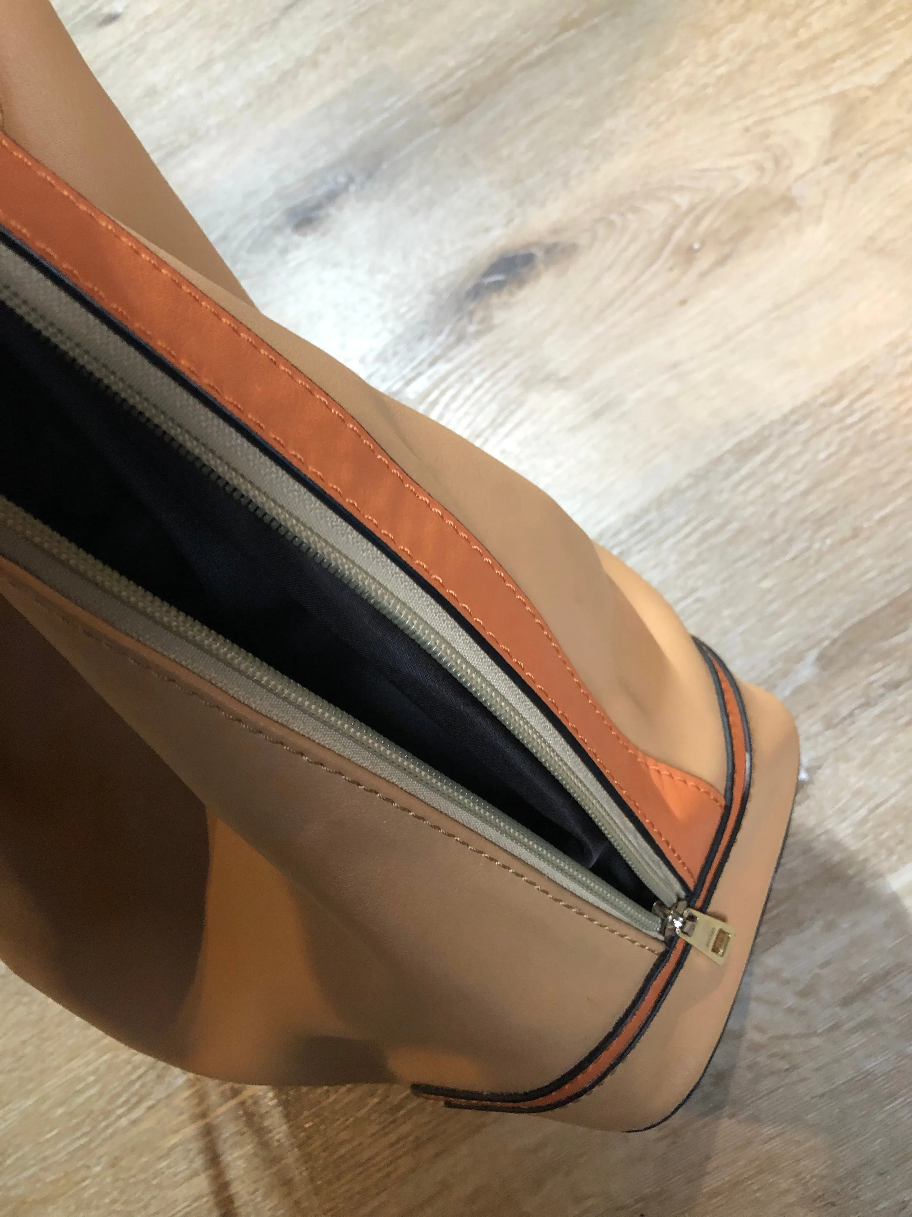 KGB Orange and Peach Leather Bucket Bag