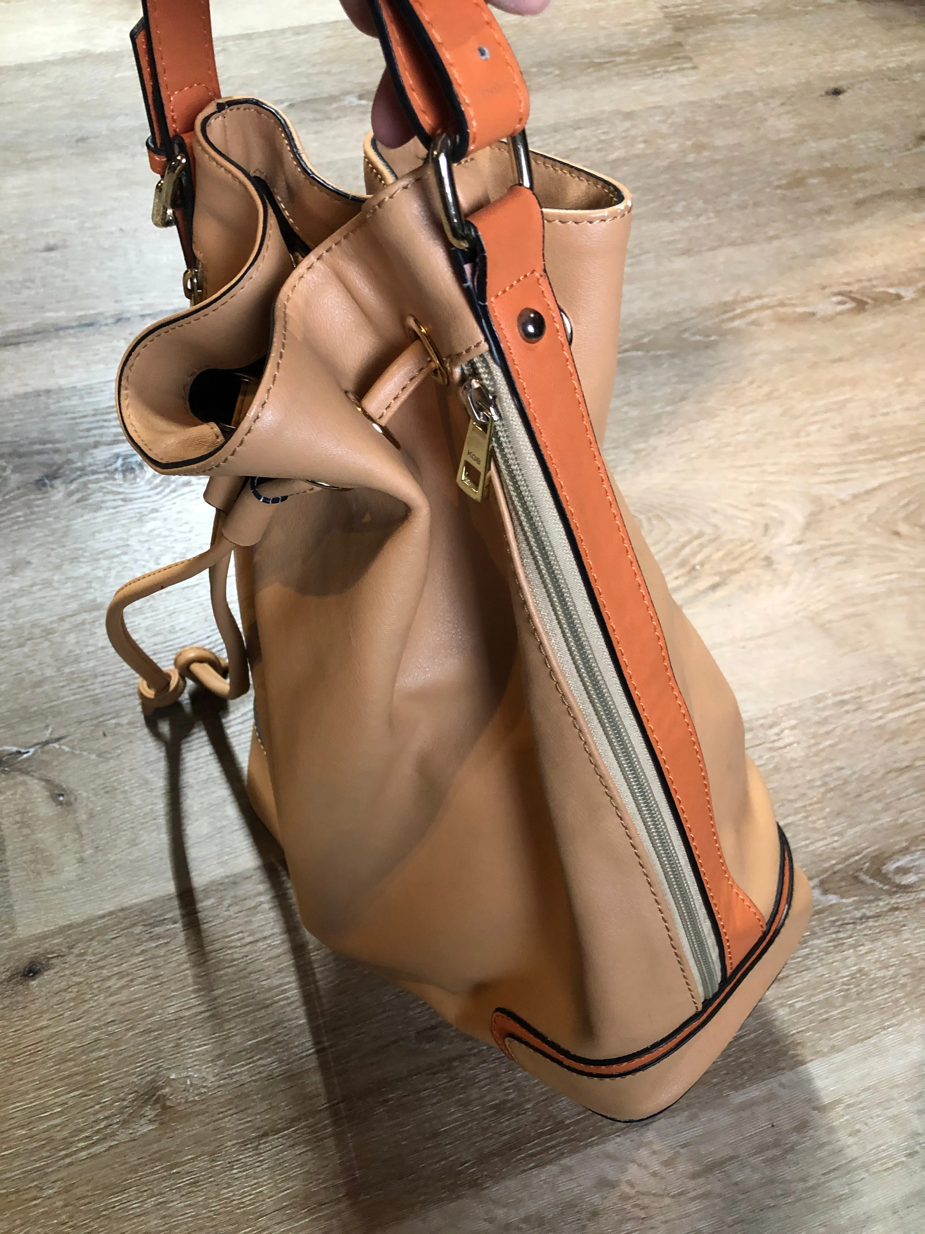 KGB Orange and Peach Leather Bucket Bag