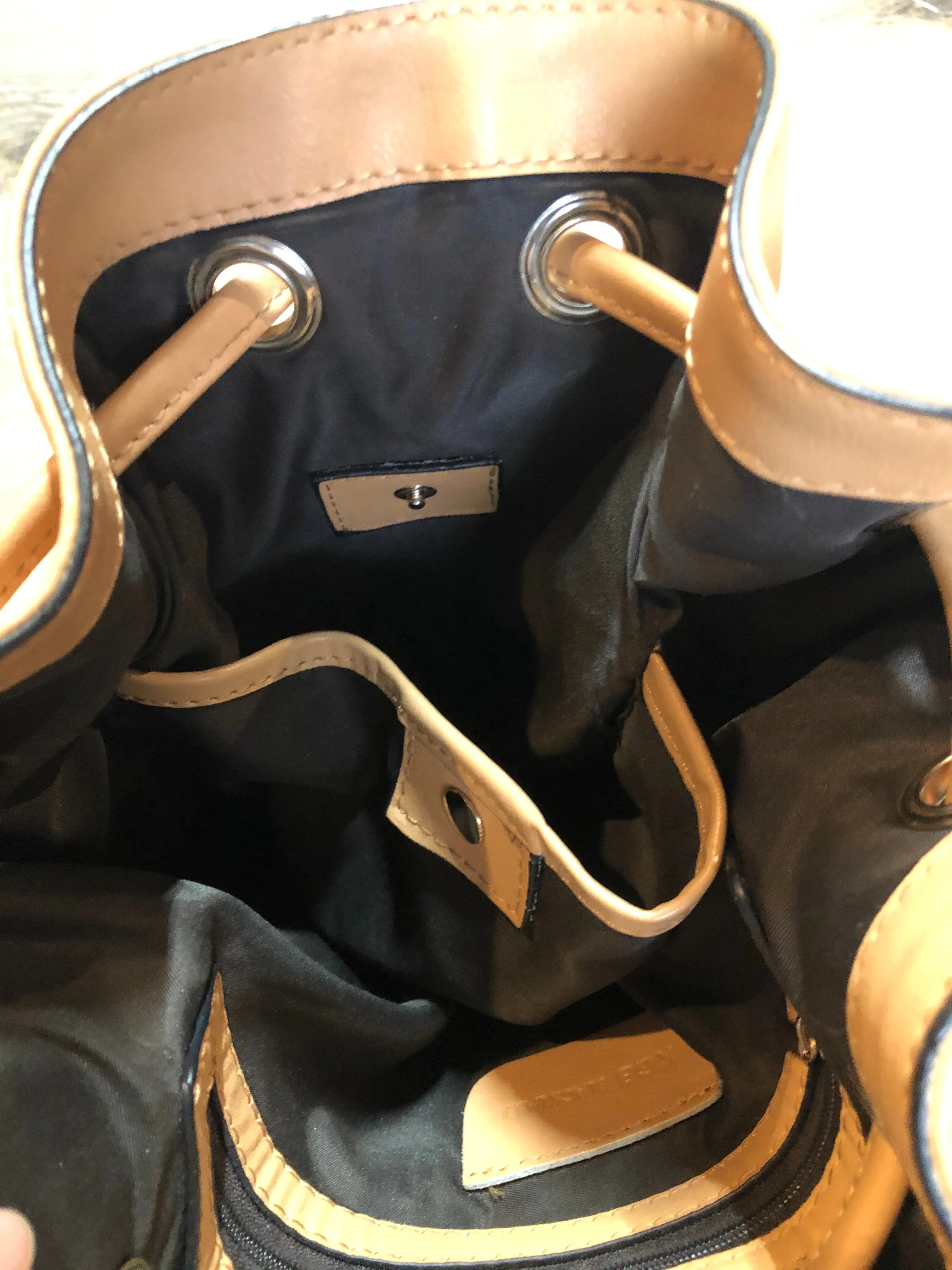 KGB Orange and Peach Leather Bucket Bag