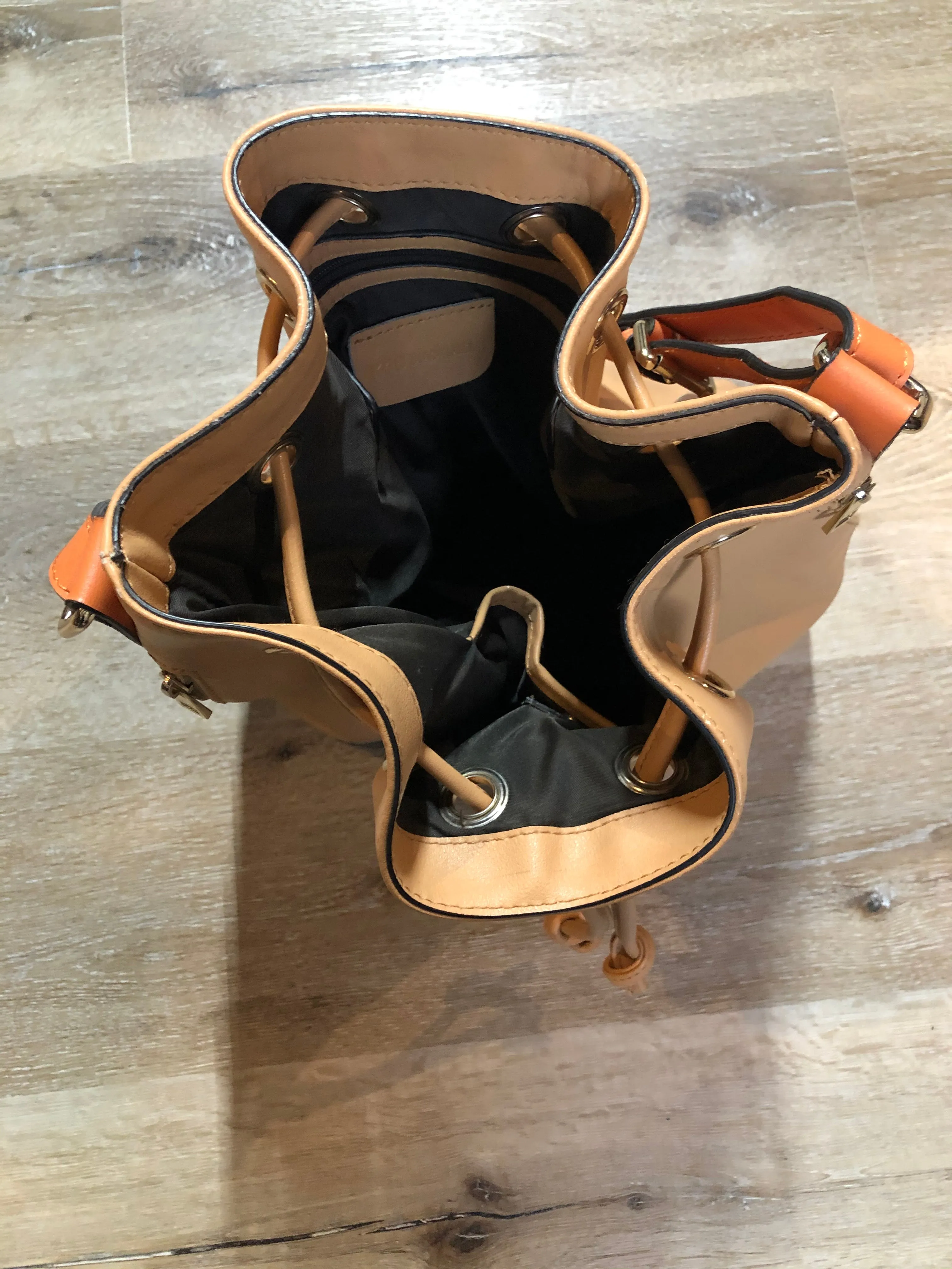 KGB Orange and Peach Leather Bucket Bag
