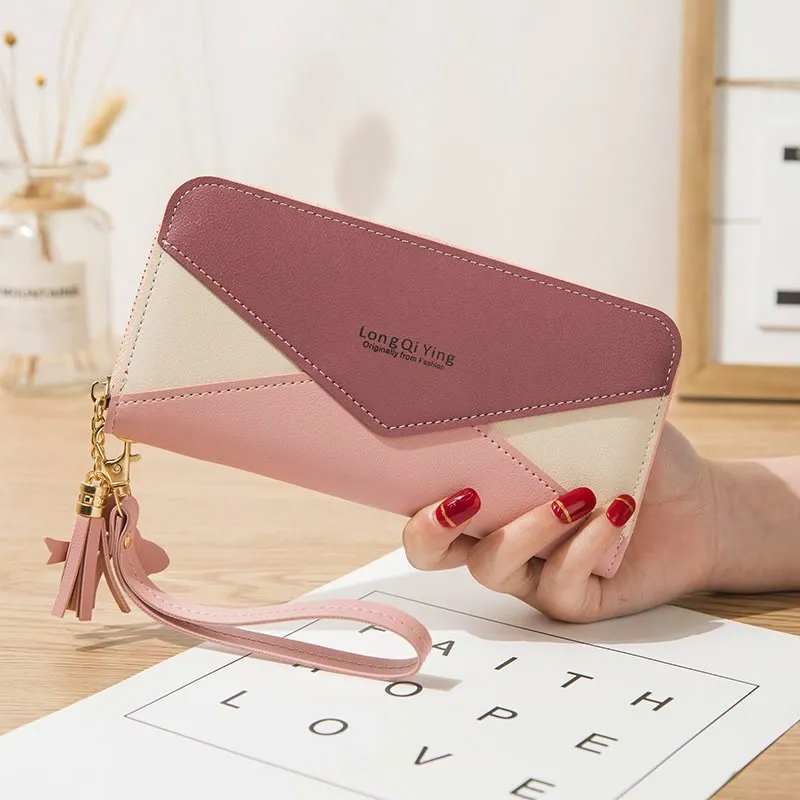 Long Zipper Money Clip Women Envelope Leather Phone Bag