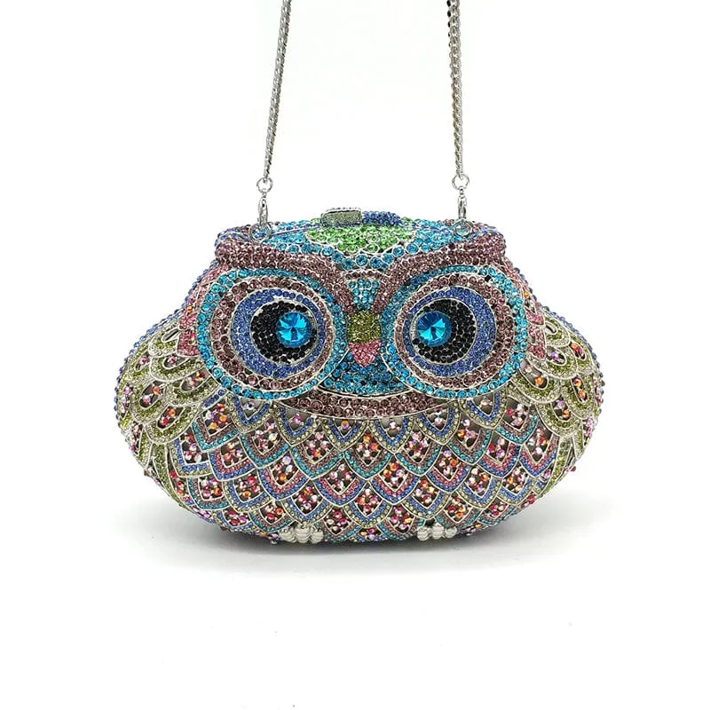 Luxury Crystal Diamond Animal Evening Bag Hollow-Out Owl Clutch