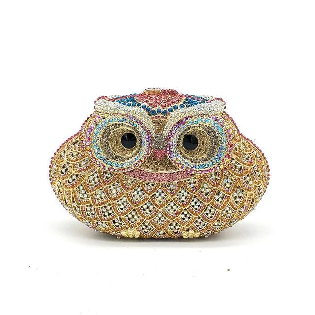 Luxury Crystal Diamond Animal Evening Bag Hollow-Out Owl Clutch