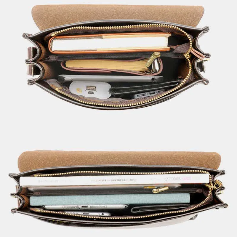 Men's Leather Crossbody Bag Messenger Bag Travel Work Business Satchel