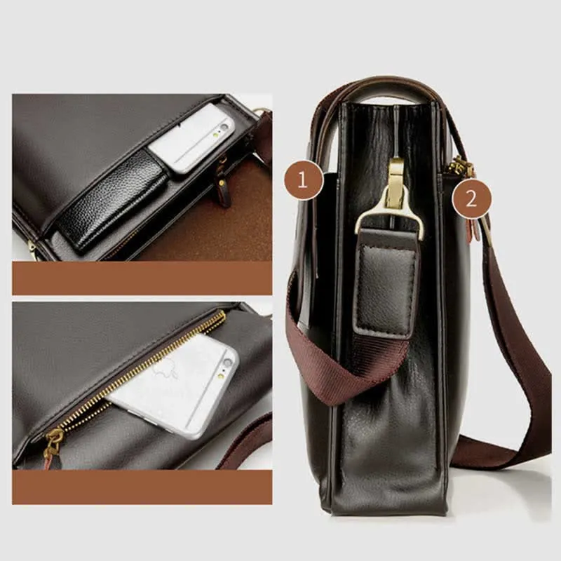 Men's Leather Crossbody Bag Messenger Bag Travel Work Business Satchel