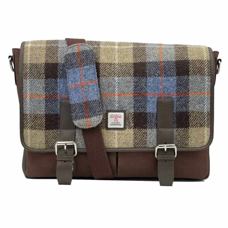 Messenger Bag Blue & Brown Check Harris Tweed