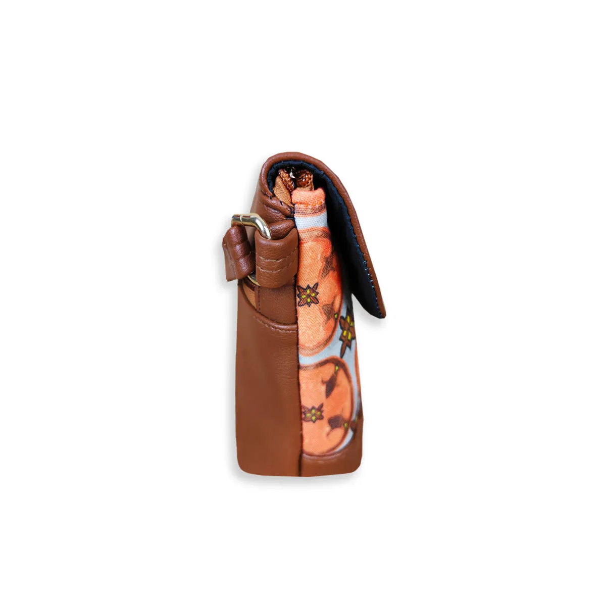 Orange Rangoli Flap Sling Bag