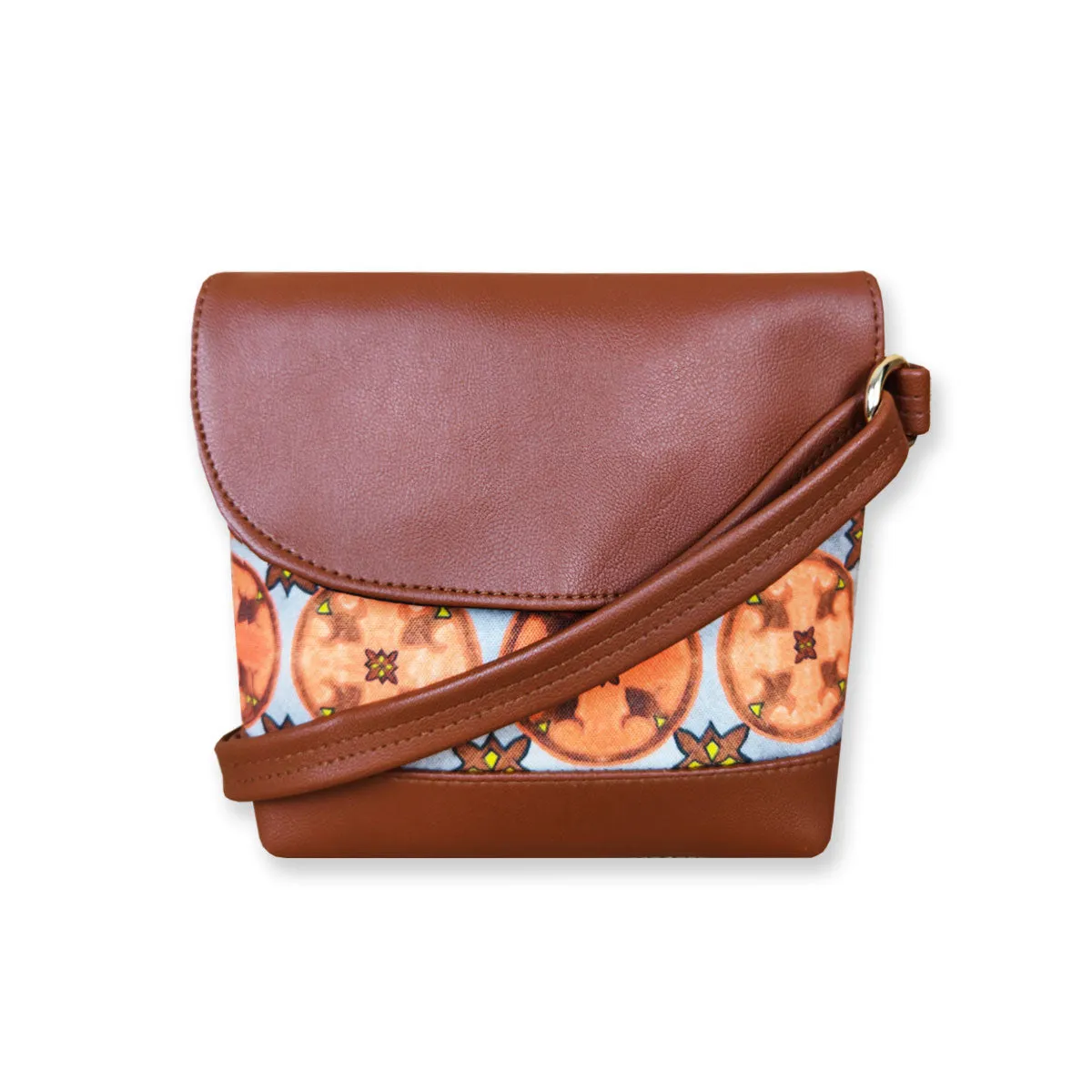 Orange Rangoli Flap Sling Bag