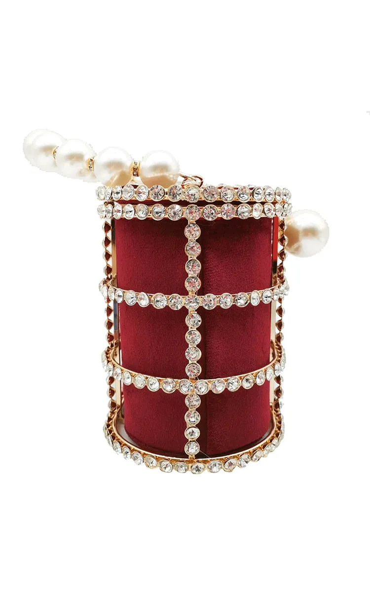 Pearl Handle Gold Crystal Handbag
