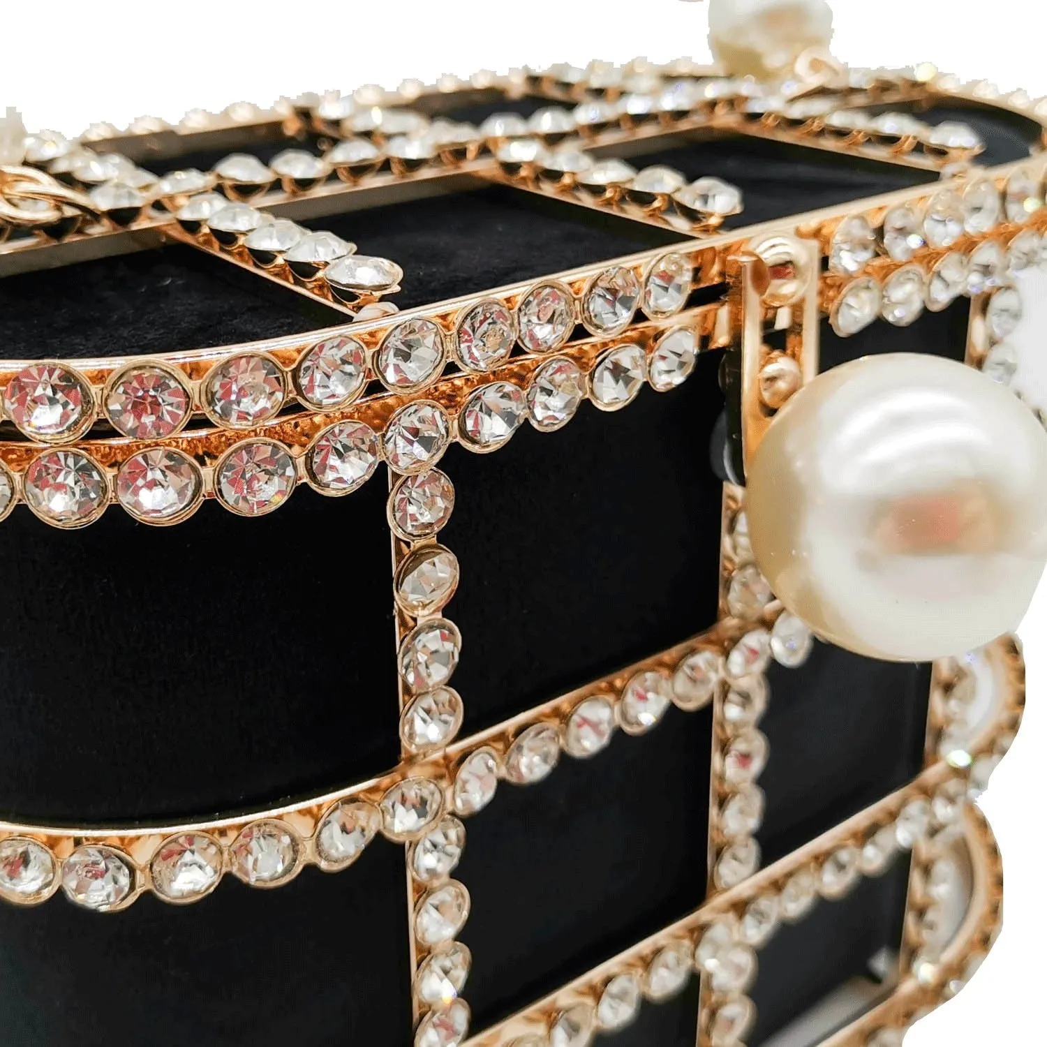Pearl Handle Gold Crystal Handbag