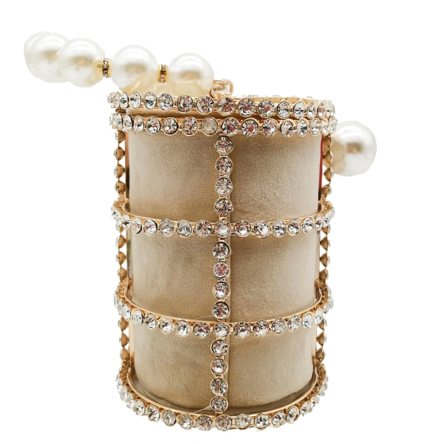 Pearl Handle Gold Crystal Handbag