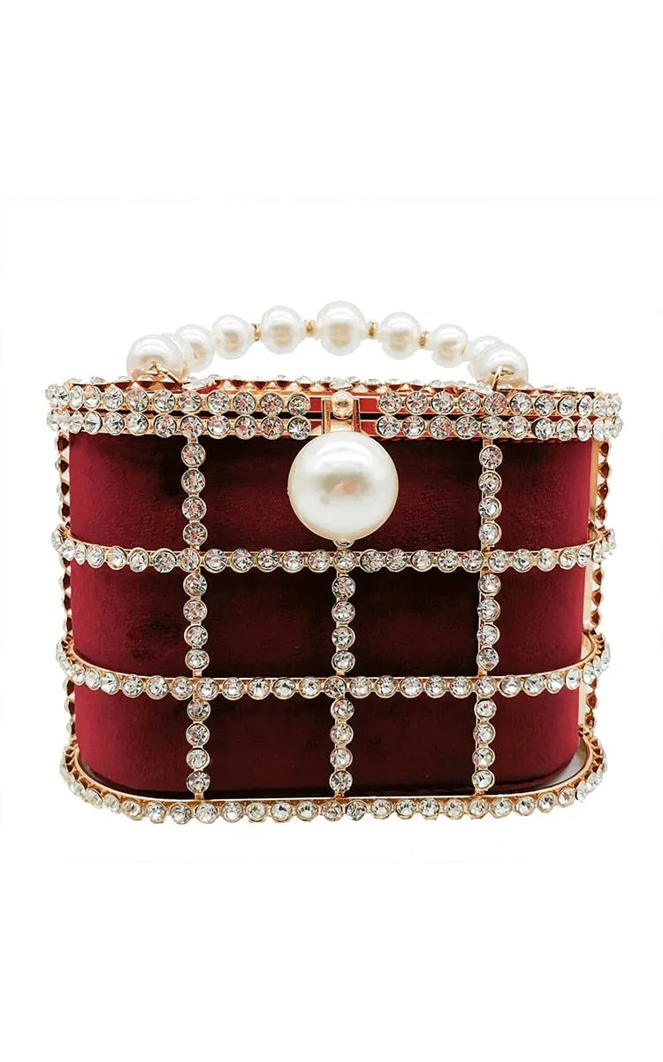 Pearl Handle Gold Crystal Handbag