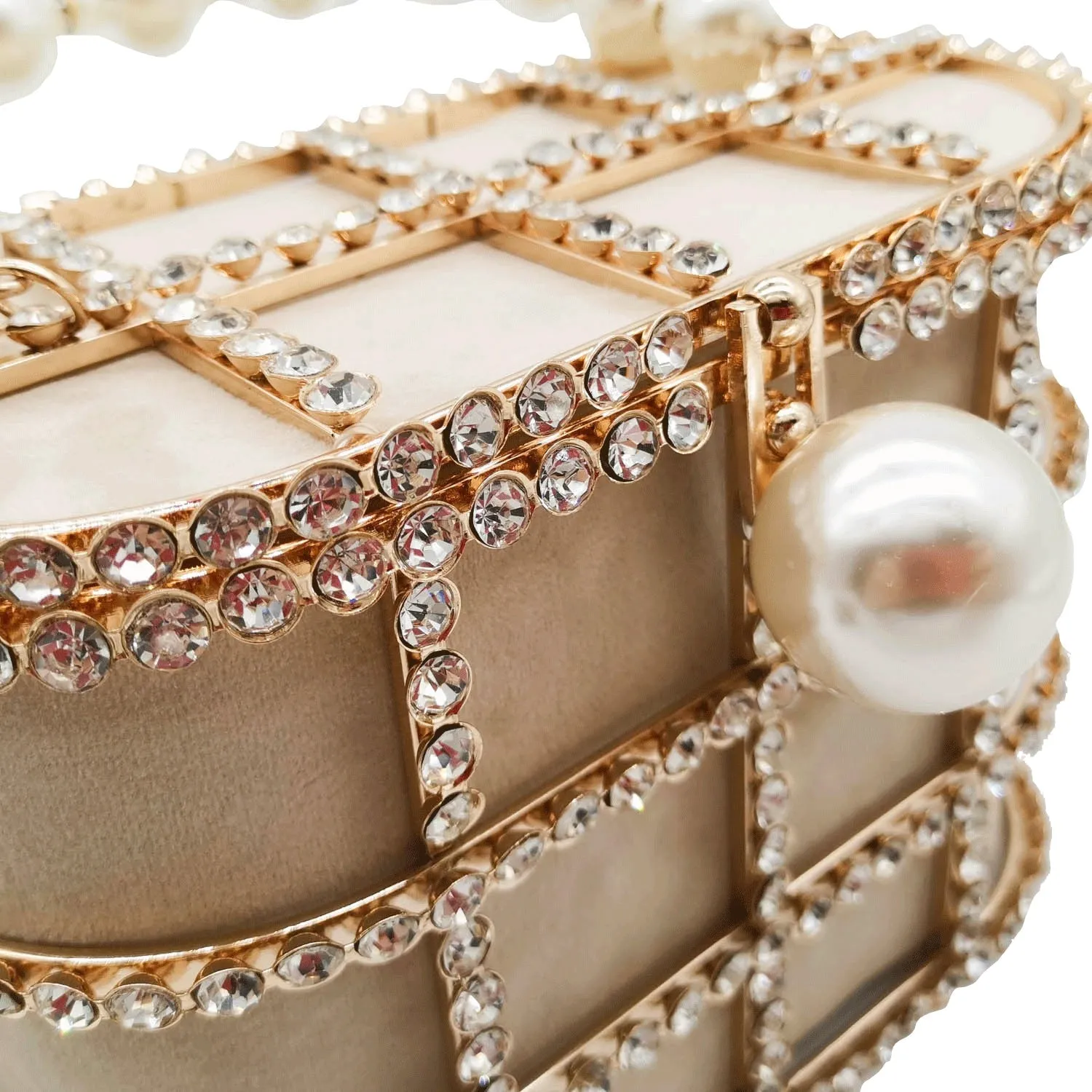 Pearl Handle Gold Crystal Handbag