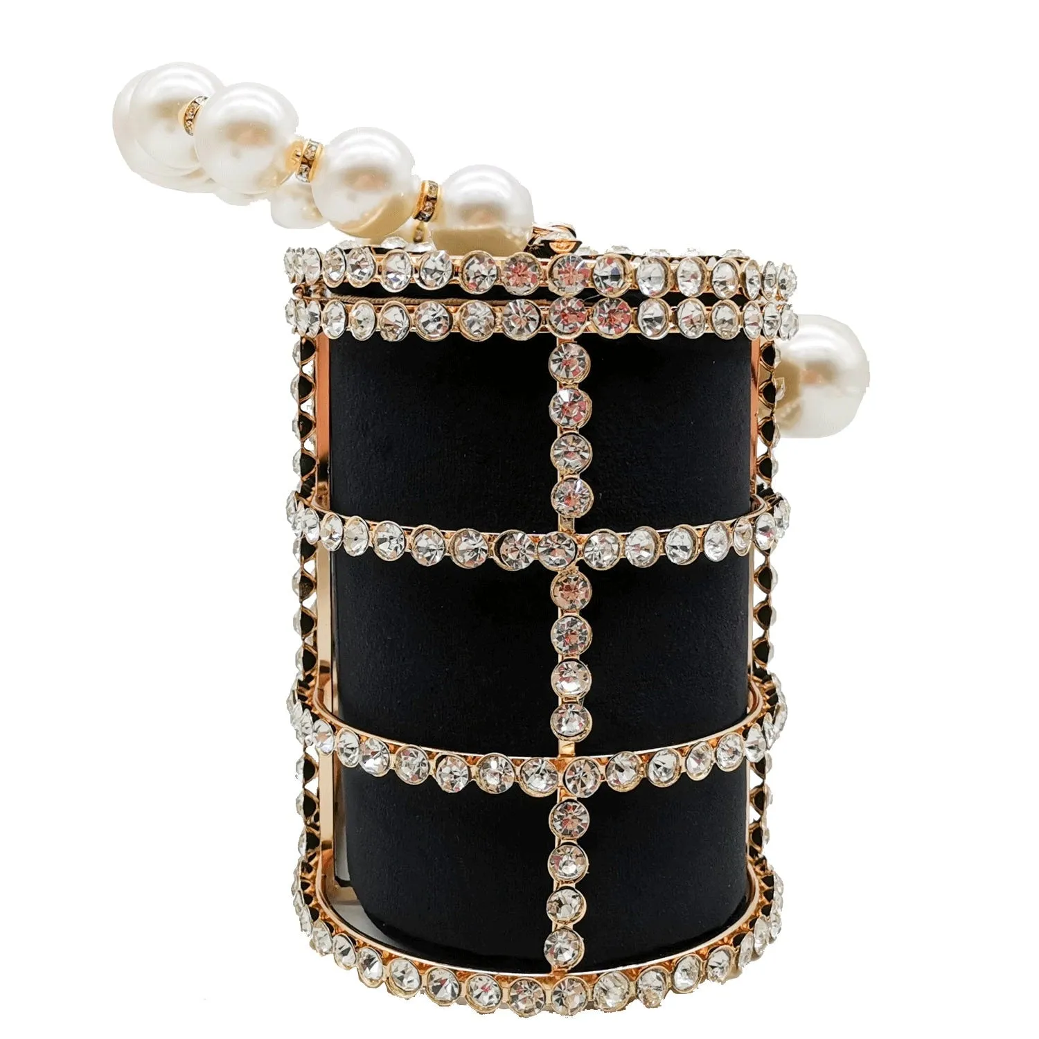 Pearl Handle Gold Crystal Handbag