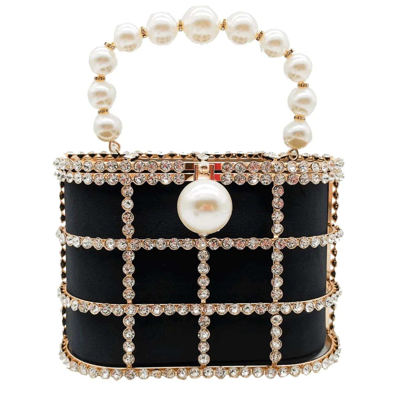 Pearl Handle Gold Crystal Handbag