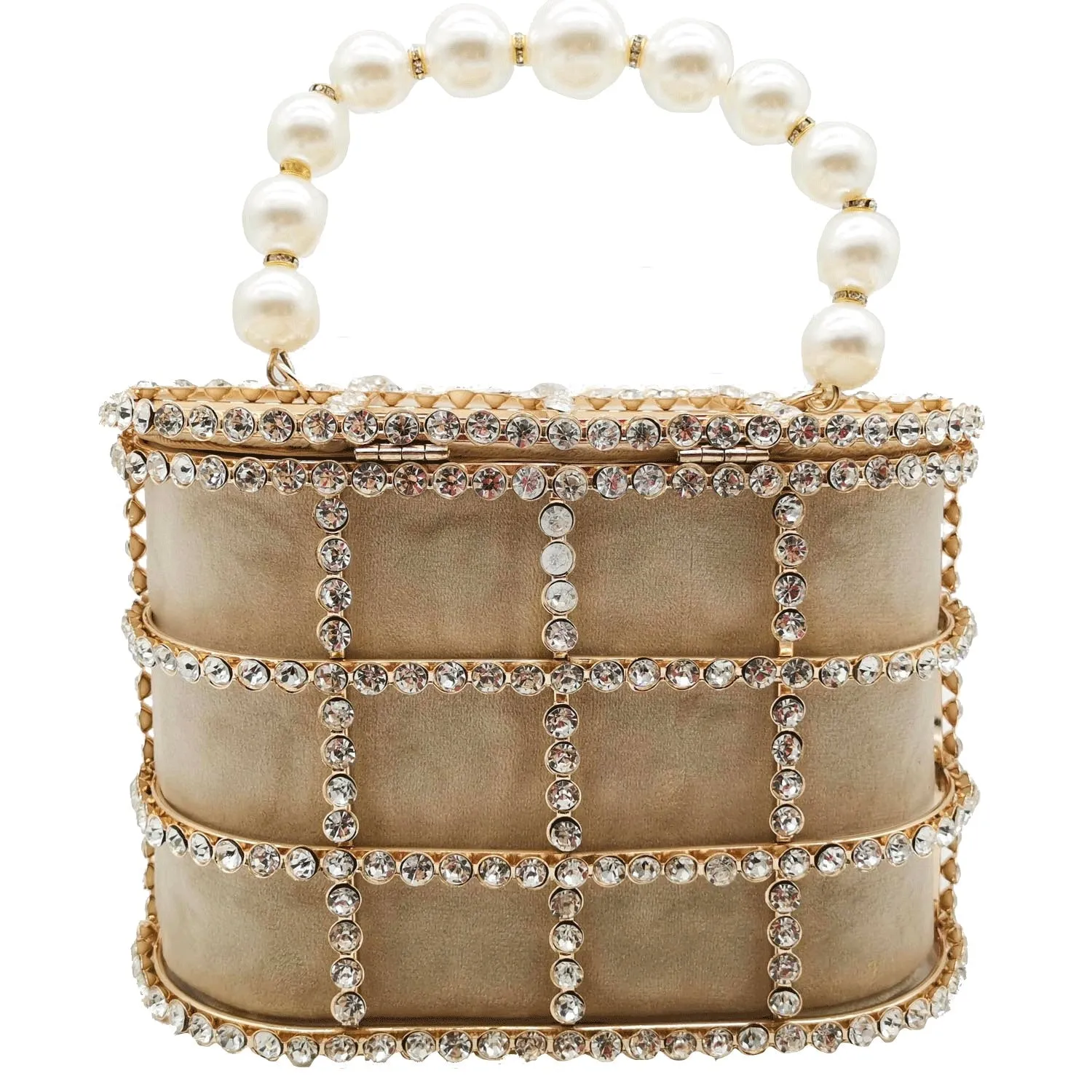 Pearl Handle Gold Crystal Handbag