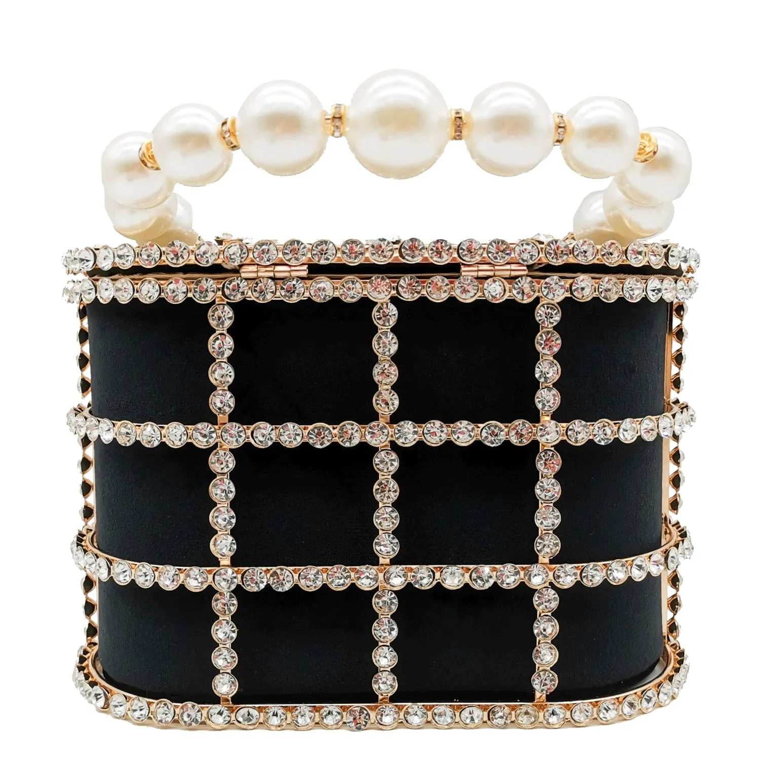 Pearl Handle Gold Crystal Handbag