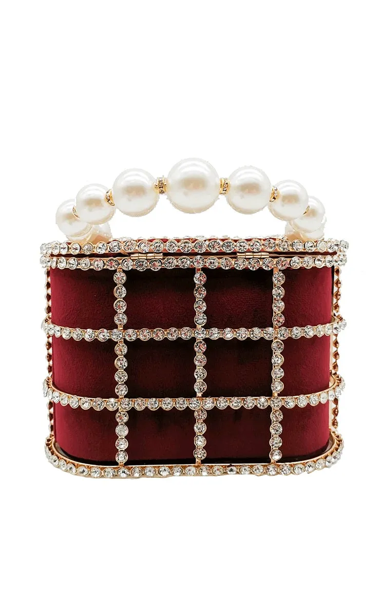 Pearl Handle Gold Crystal Handbag