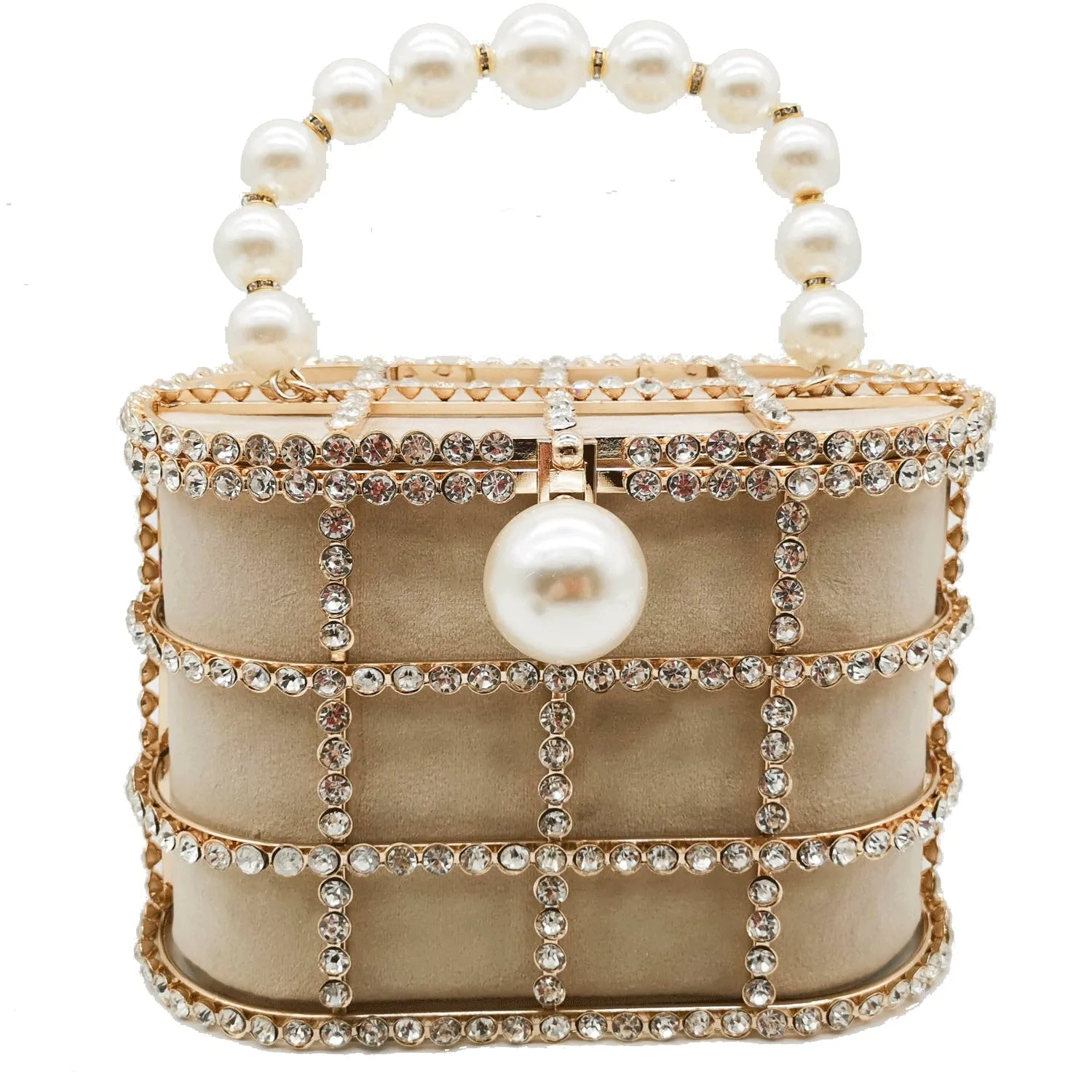 Pearl Handle Gold Crystal Handbag