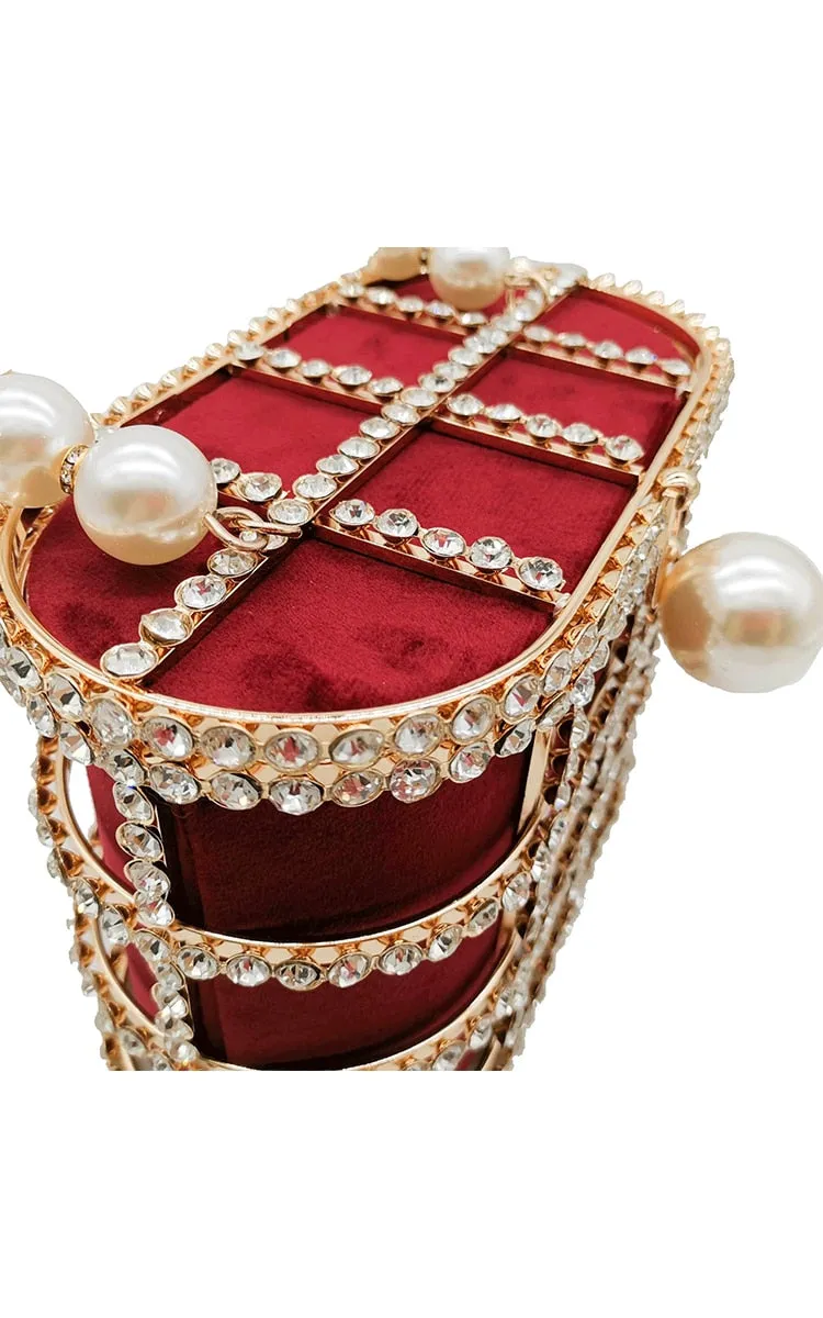 Pearl Handle Gold Crystal Handbag