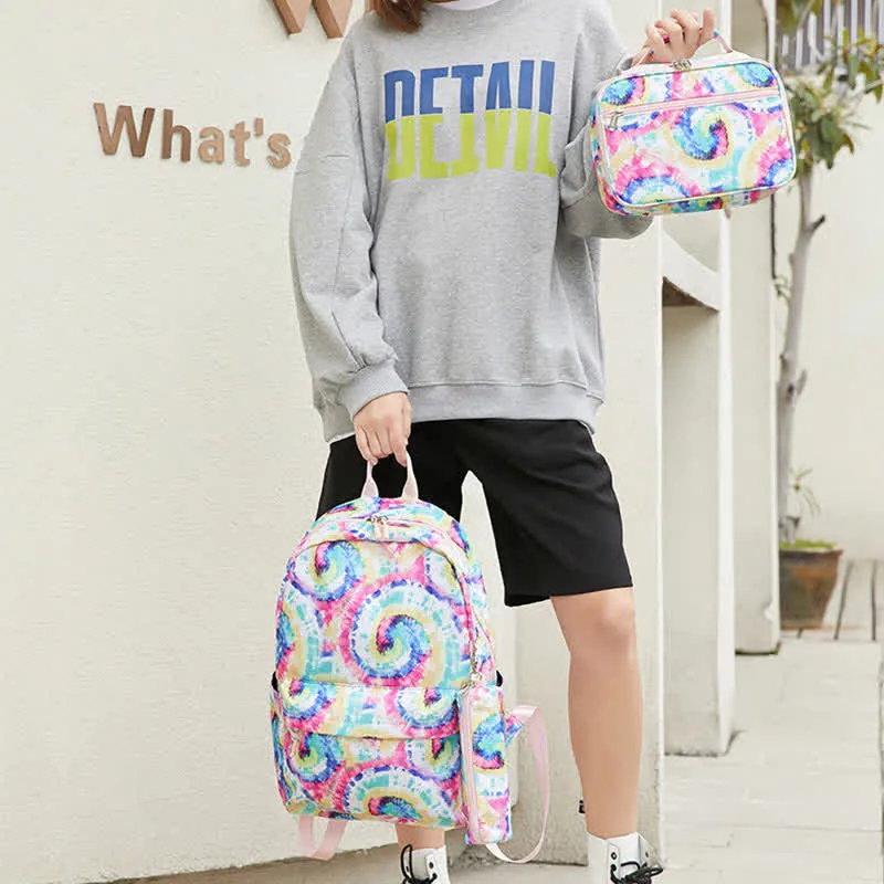School Backpack Set 3 Pieces Tie-dye Girls Bookbags Lunch Bag Pencil Case