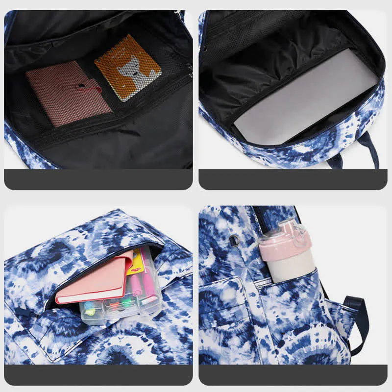 School Backpack Set 3 Pieces Tie-dye Girls Bookbags Lunch Bag Pencil Case