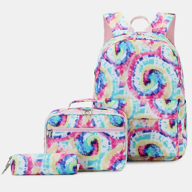 School Backpack Set 3 Pieces Tie-dye Girls Bookbags Lunch Bag Pencil Case