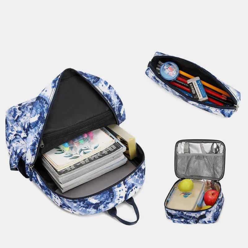 School Backpack Set 3 Pieces Tie-dye Girls Bookbags Lunch Bag Pencil Case