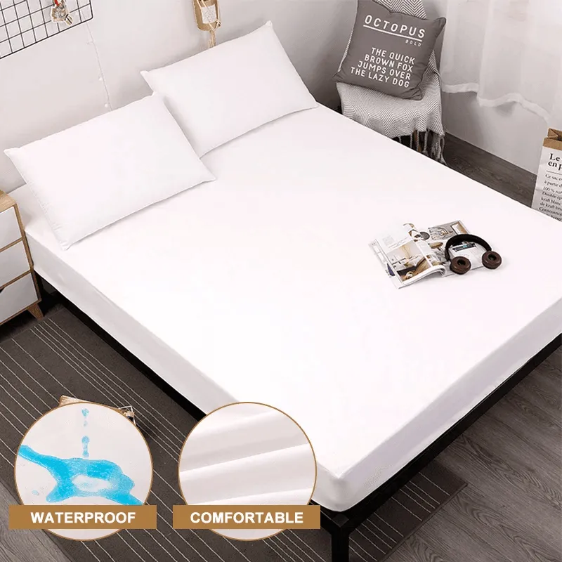 Solid Waterproof Bed Mattress Protector with Elastic Band Breathable