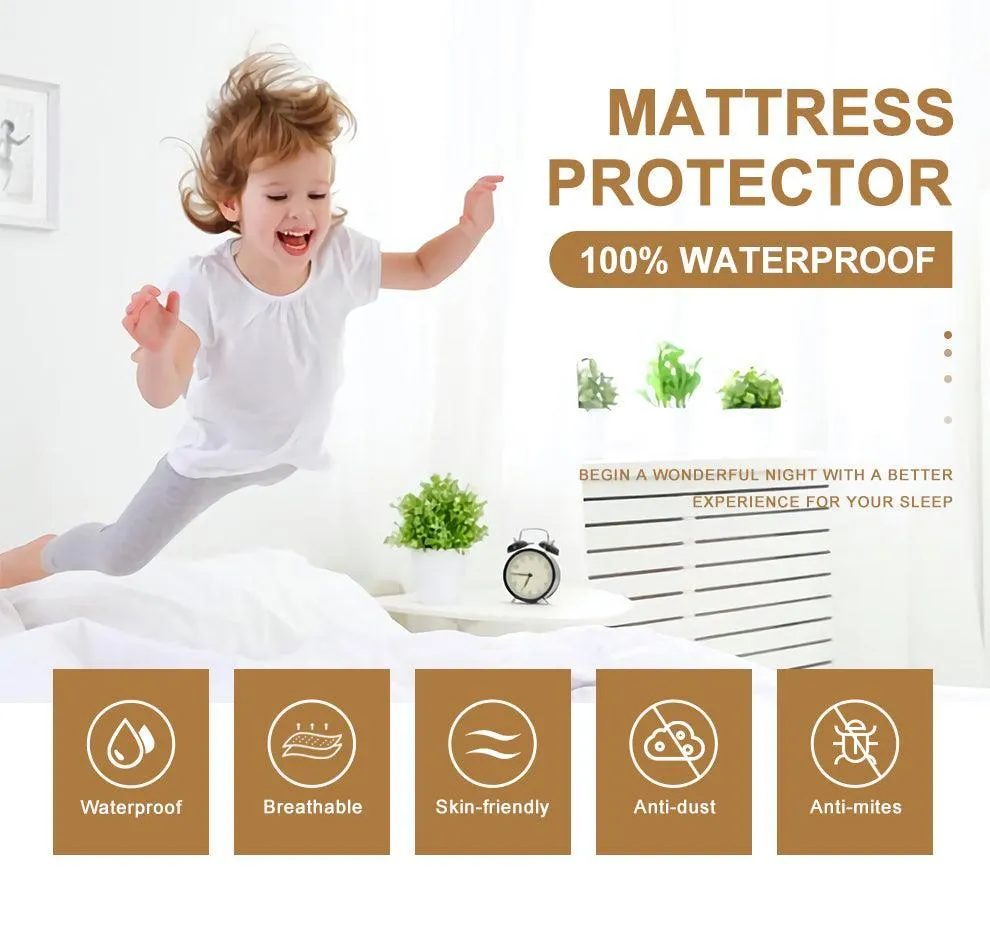 Solid Waterproof Bed Mattress Protector with Elastic Band Breathable