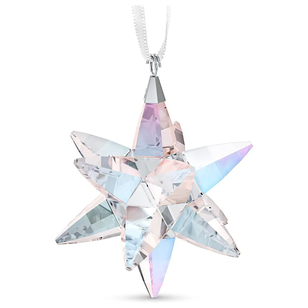 Swarovski Women's Multicolored Crystals on White Satin Ribbon Small Shimmer Star Ornament - 5551837