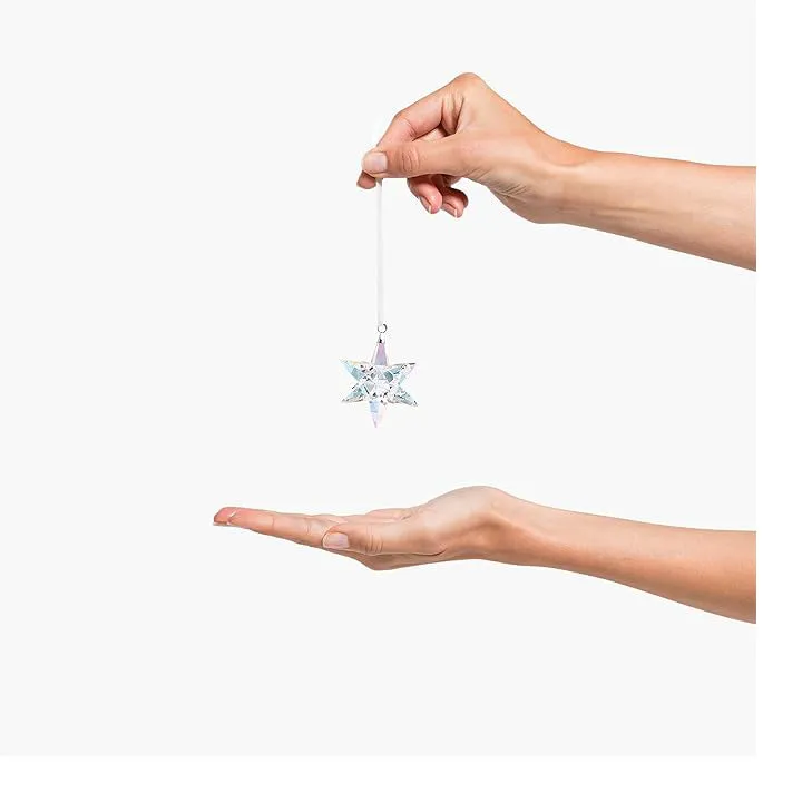 Swarovski Women's Multicolored Crystals on White Satin Ribbon Small Shimmer Star Ornament - 5551837
