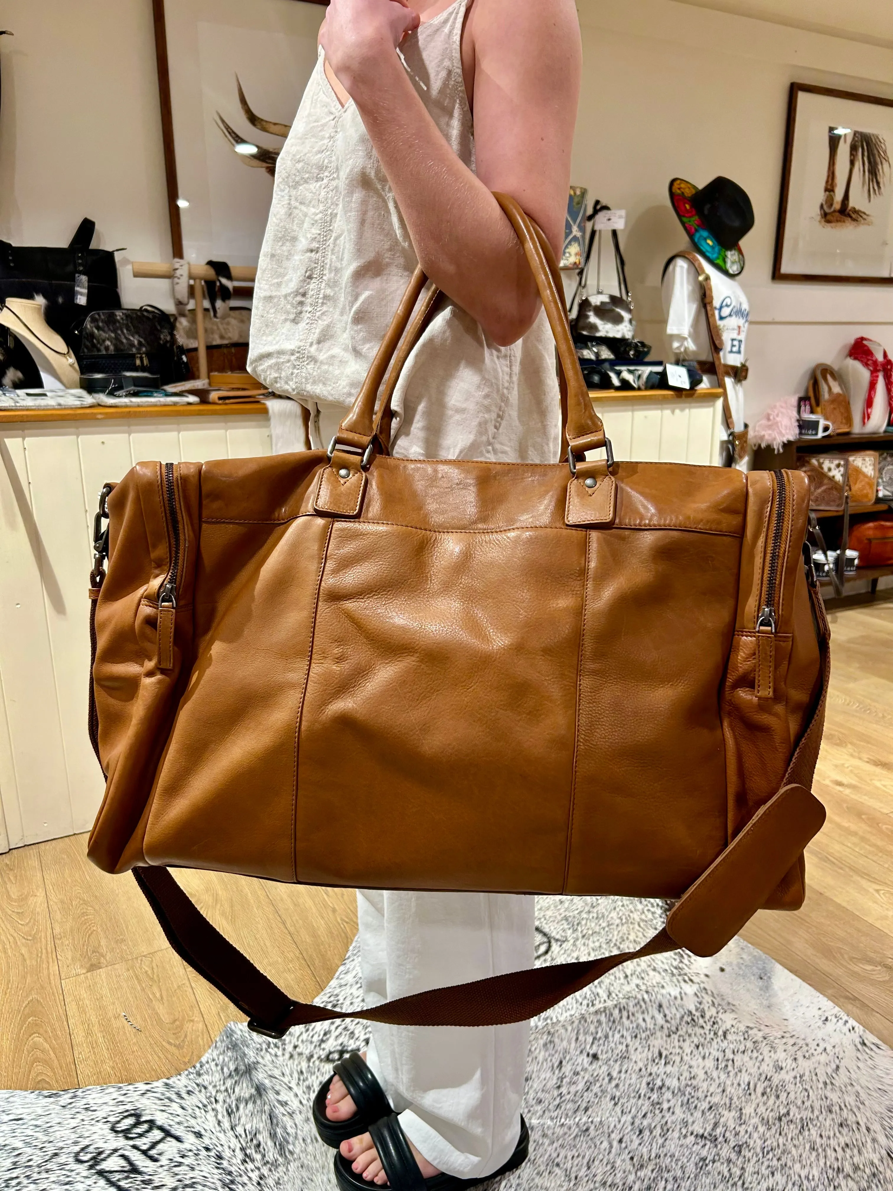 Tan Leather Overnight Bag #3956