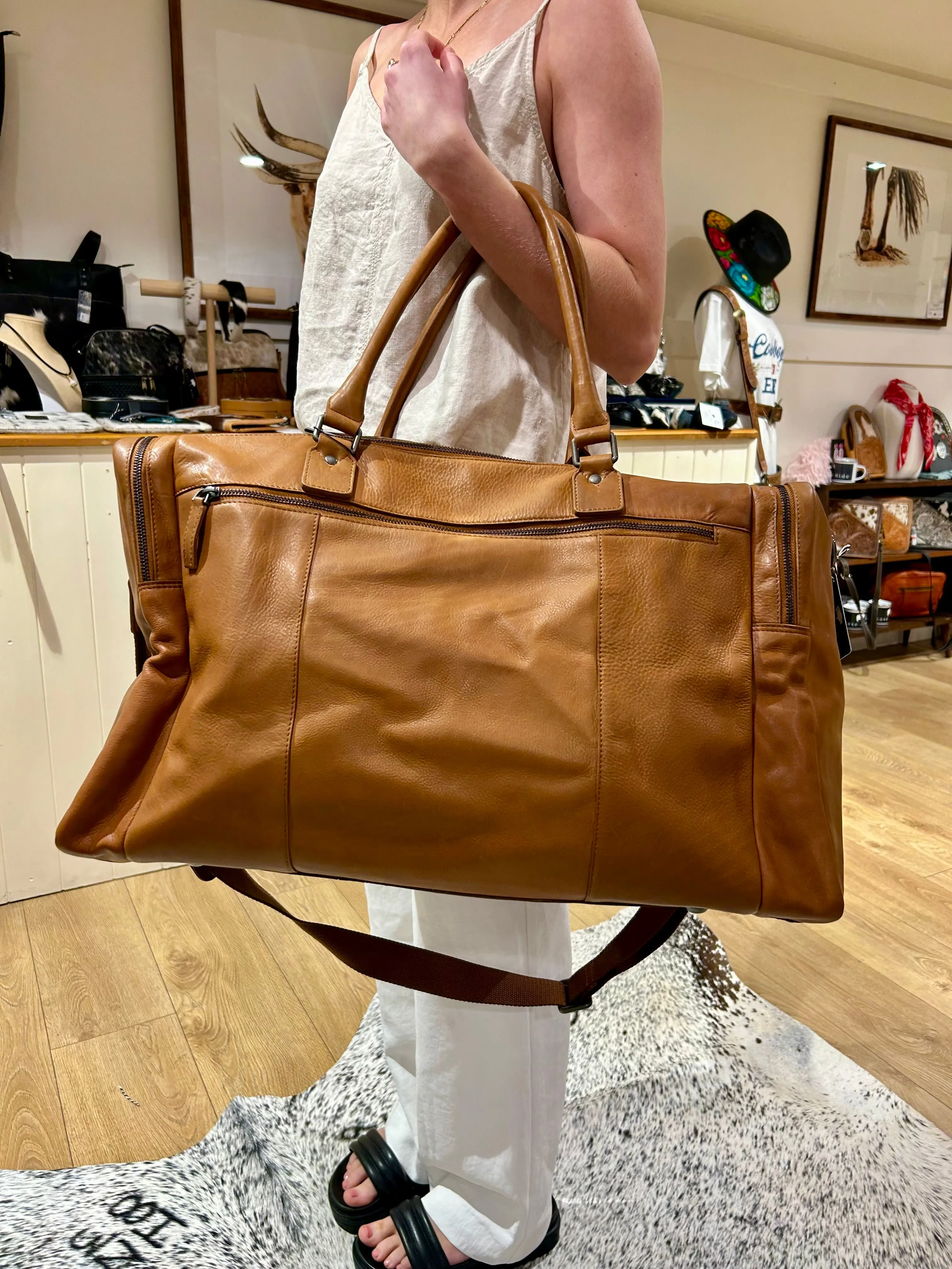 Tan Leather Overnight Bag #3956