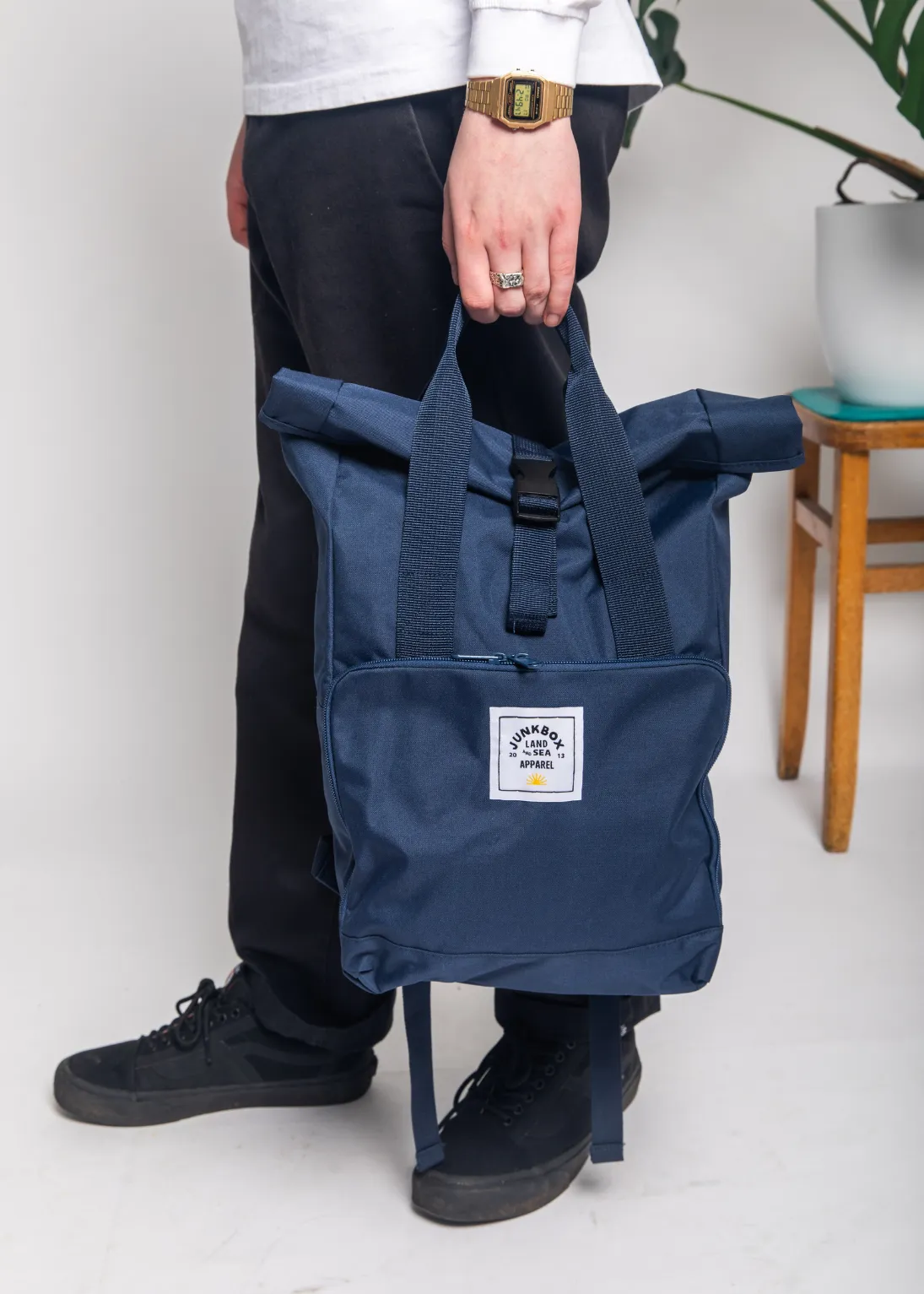 'The Everyday' Recycled Roll-Top Backpack in Navy