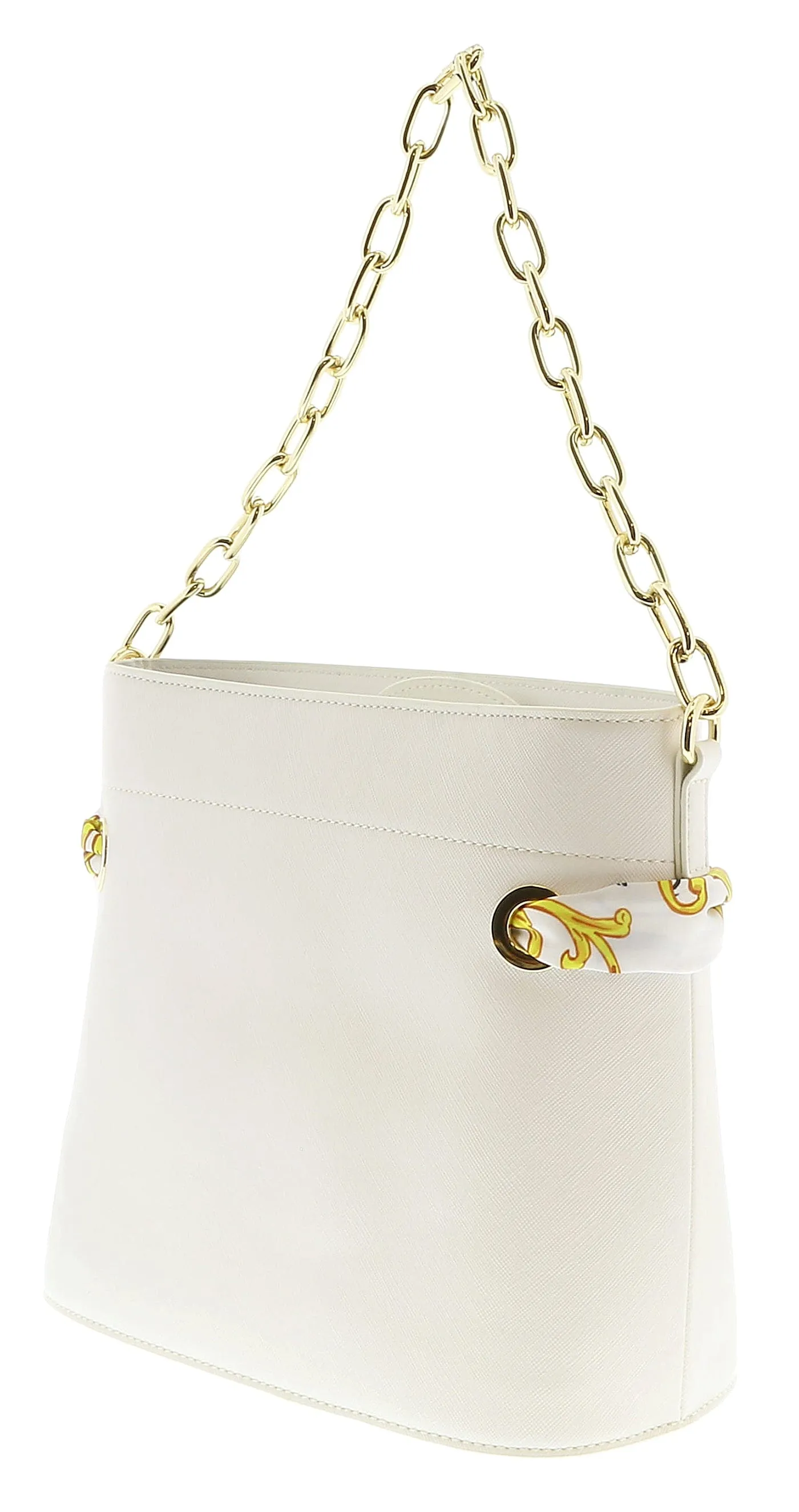 Versace Jeans Couture White Scarf Embellished Medium Bucket Bag